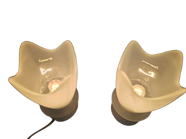 'Tullip' - gesatineerd glas - 2 x tafellampjes - Duitslande - 3e kwart 20e eeuw