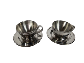 Nanni Italy P&B  - RVS  -  2 x design dubbelwandige espresso kop en schotel - Italie - 1980's