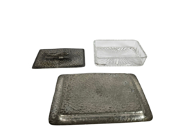 Unity pewter - Art Deco - Caviar dish - glas - tin - gemerkt -  Engeland - 2e helft 20e eeuw