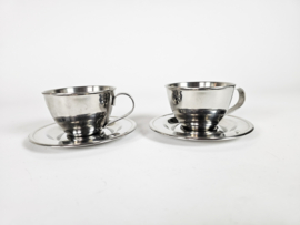 Nanni Italy P&B  - RVS  -  2 x design dubbelwandige espresso kop en schotel - Italie - 1980's