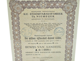 N.V. Stoomtabaksfabriek Th. Niemeijer - Bewijs van aandeel - 1930