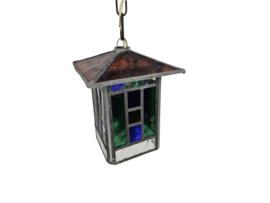 Vintage glas-in-lood hanglamp - lantaarnlamp - Amsterdamse school stijl