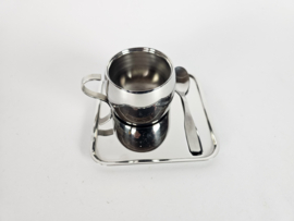Tramontina -  (4) x espresso set - dubbelwandige kop - staal - Brazilië - 1980's