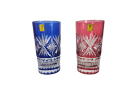Kagami kristal - Edo Kiriko - rood & blauw - 2 stuks - Japan - 2000