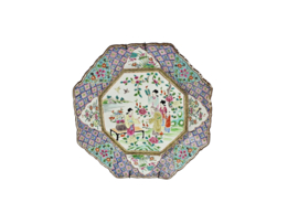 Porselein - wandbord - famille Rose - octagon - 19e eeuw