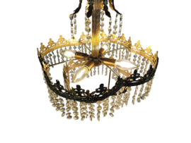 Chandelier - Hollywood Regency - verguld - kristal - 3e kwart 20e eeuw