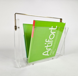 Magazine holder  - design David Lange - lucite - messing -  plexiglas - Frankrijk  - 70's