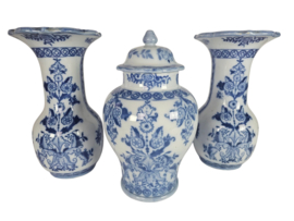 Petrus Regout - kaststel  -  decor: 'Japansch' - trompet vazen - (3 delig) - antiek - handbeschilderd - blindmerk - 1890/1910