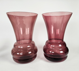 Verreries Doyen - XL  Vazen (set) 2 - helder glas optiek  met ribbeldecor - Belgisch -  Art Deco - jaren 30