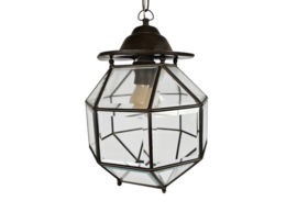 Amsterdamse school - lantaarn lamp - facet geslepen glas - koper - 1920's