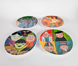 Schoonhoven Keramiek - 3 x kop en 4x  schotel - Philadelphia - design Jacqueline Fransman - Alie Dijkman - Tirza de Wild - Dicky de Vreugd -  90's