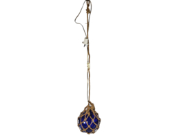 Vintage glazen-bol met verlichting -macramé-hanger - visnet - drijver - 60's