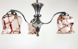 Dutch design - Gispen stijl - hanglamp - messing - gemarmerd glas - Art Deco - 30's