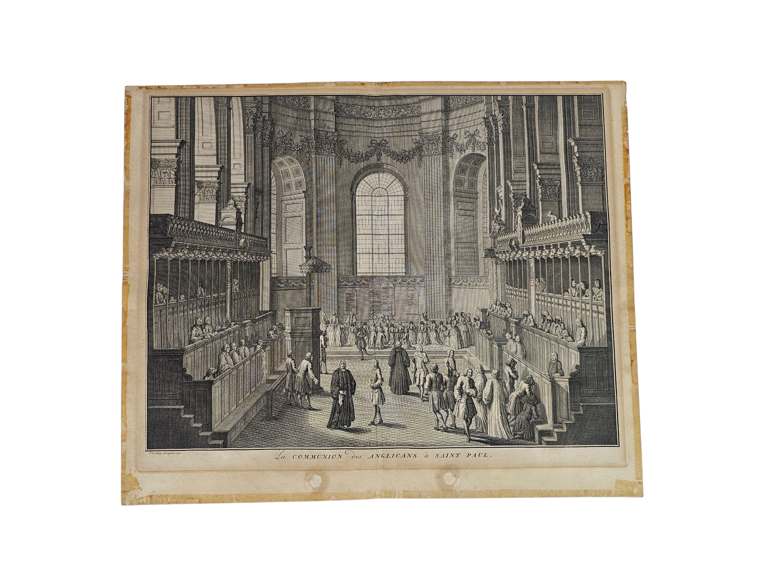 Jacob van der Schley - 'La communion des Anglicans a Saint Paul' - kopergravure  - 1736