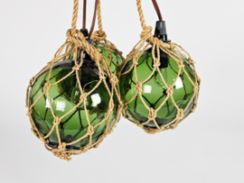 Vintage macrame 'Zeeuwse bol'  met verlichting (set 3) - glas - Space age - 70's