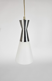 Hala Zeist - hanglamp - diabolo - melkglas - aluminium - 80's