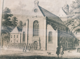 St. Janskerk en de Hoofdwacht - 1750 - Gravure door Hendrik Spilman uit 1744, naar Jan de Beijer.