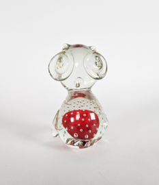 Murano - Uil - ingesloten luchtbellen -  helder/oranje rood glas - 80's