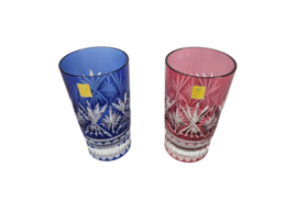 Kagami kristal - Edo Kiriko - rood & blauw - 2 stuks - Japan - 2000