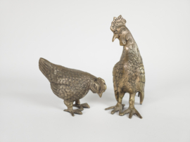 Verzilverd - Sterling zilver - haan en kip - massief - 2e helft 2e eeuw