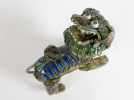 Foo (Fu) dogs -  Filigraan - Emaillen -  cloisonné - miniatuur -  zilver - verguld  ~ 3 stuks - Chinese sieraden ~ 20e eeuw