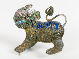 Foo (Fu) dogs -  Filigraan - Emaillen -  cloisonné - miniatuur -  zilver - verguld  ~ 3 stuks - Chinese sieraden ~ 20e eeuw