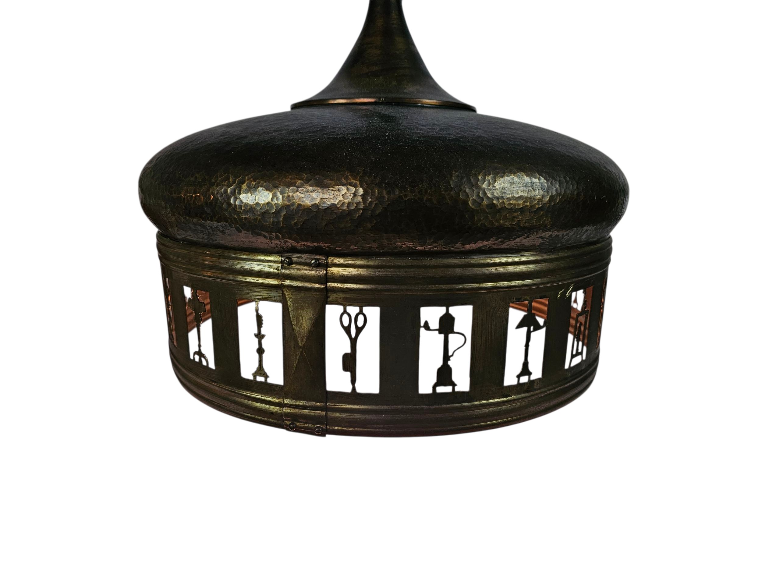 Art Deco - hanglamp - gehamerd beslag - koper - messing - 1930's