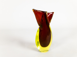 Murano Sommerso - Flavio Poli - rood - geel - 'teardrop' - vaasje - 1960's