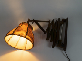 Schaarlamp | Harmonicalamp | wandlamp | vintage | eiken | varkensblaas | 70's |