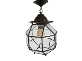 Amsterdamse school - lantaarn lamp - facet geslepen glas - koper - 1920's