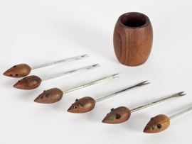 Vintage - cocktail prikkers met houder - teak - Denemarken - 60's
