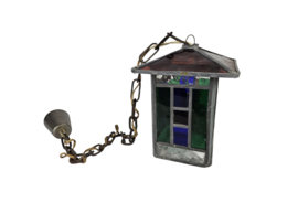 Vintage glas-in-lood hanglamp - lantaarnlamp - Amsterdamse school stijl