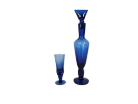 Murano - karaf en wijnglas - cobaltblauw - Italie - 70's