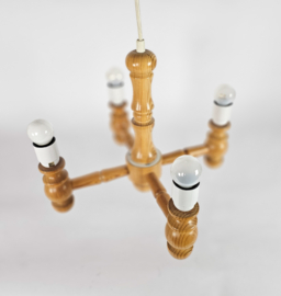 Deens design - kroonluchter -  4 armen hanglamp - grenen - 90's