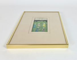 Watercolor - Manuscript - Antiek - Indo - Perzisch - handgeschept papier - miniaturen (3)  - handgeschreven teksten - 19e eeuw
