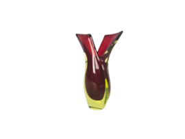 Murano Sommerso - Flavio Poli - rood - geel - 'teardrop' - vaasje - 1960's