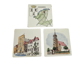 Kunstaardewerkfabriek De Drietand - Gouda - 3 x tegel - Vianen  - 3e kwart 20e eeuw