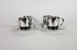 Meber - set van 4 Espresso kop en schotel - 18/10 staal - Italie - 3e kwart 20e eeuw