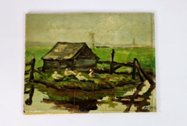 Dirk Meesters  - Olieverf op triplex - Landschap -  1950's