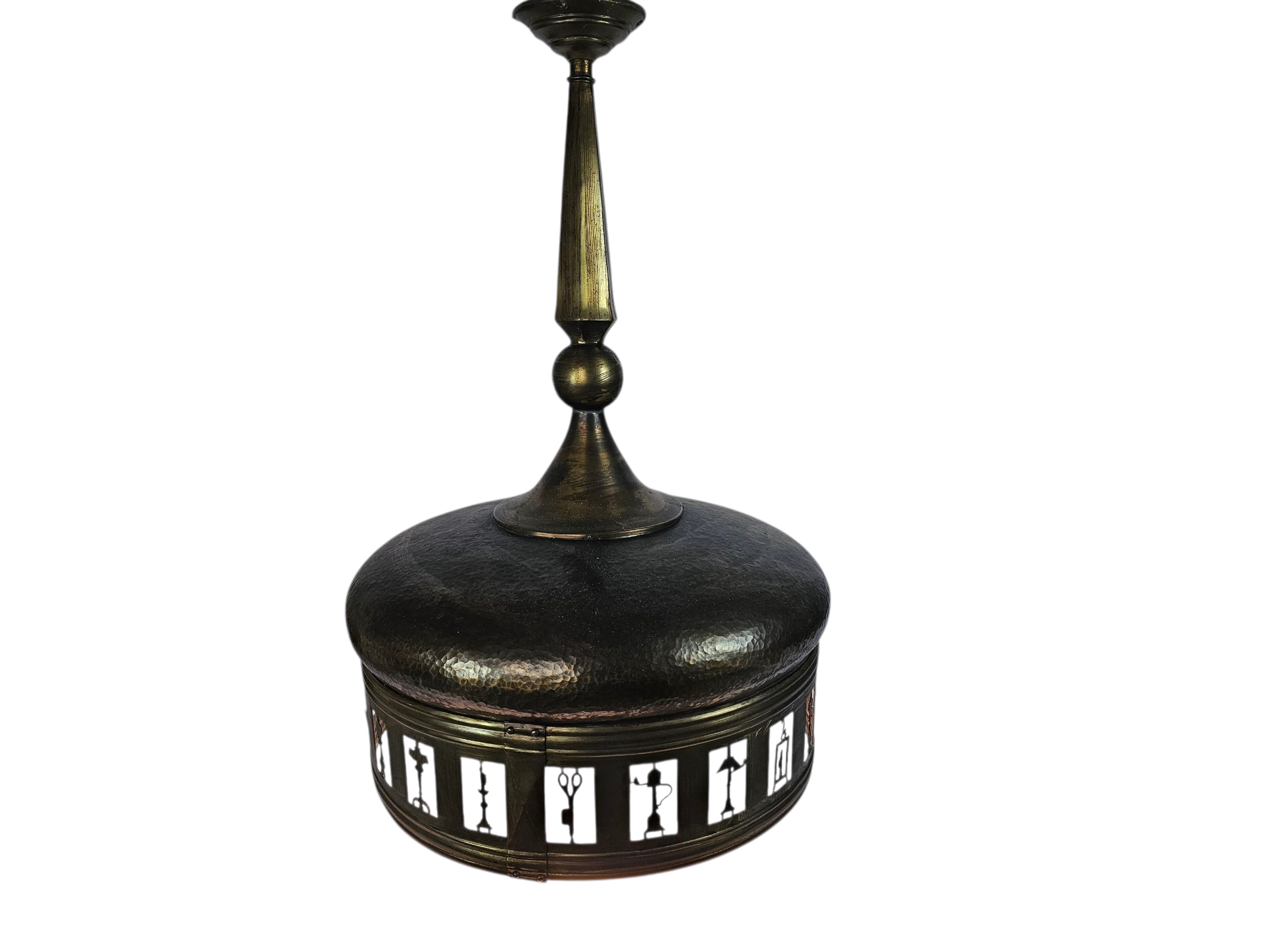 Art Deco - hanglamp - gehamerd beslag - koper - messing - 1930's