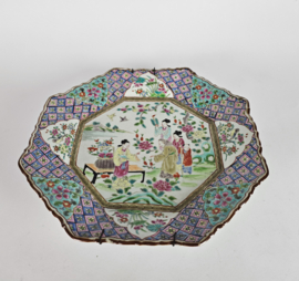 Porselein - wandbord - famille Rose - octagon - 19e eeuw