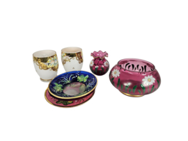 Boheems glas - Moser stijl - handbeschilderd - emaillen - 24K verguld - kristalglas - 7 delig -