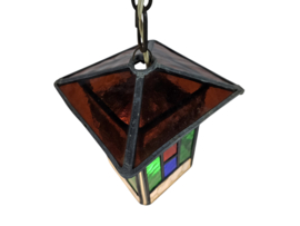 Vintage glas-in-lood hanglamp - lantaarnlamp - Amsterdamse school stijl