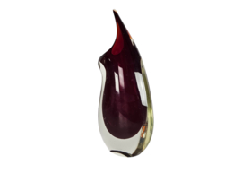 Flavio Poli voor Seguso, Murano - vrijgevormde sommerso vaas - helder glas en rood - 60's