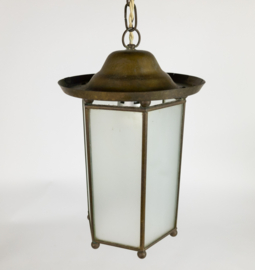 Lantaarn - hanglamp - glas - metaal - koper - Amsterdamse school - 1950's