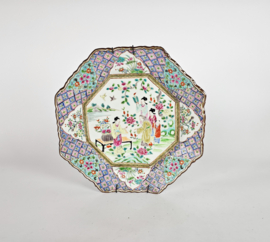 Porselein - wandbord - famille Rose - octagon - 19e eeuw