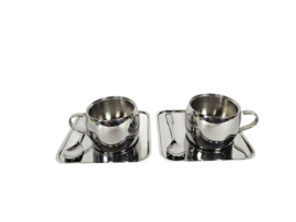 Tramontina -  2 x espresso set - dubbelwandige kop - staal - Brazilië - 1980's