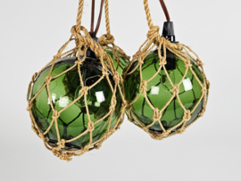 Vintage macrame 'Zeeuwse bol'  met verlichting (set 3) - glas - Space age - 70's