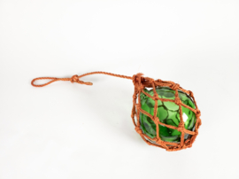 Vintage glazen-bol-macramé-hanger - 60's