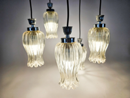 Vintage - Cascade - messing hanglamp met 5 glazen kelken - 60's
